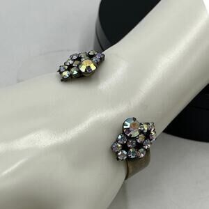 LOREN HOPE Mishelle Aurora Borealis Iridescent Crystals Gold Brass Cuff Bracelet